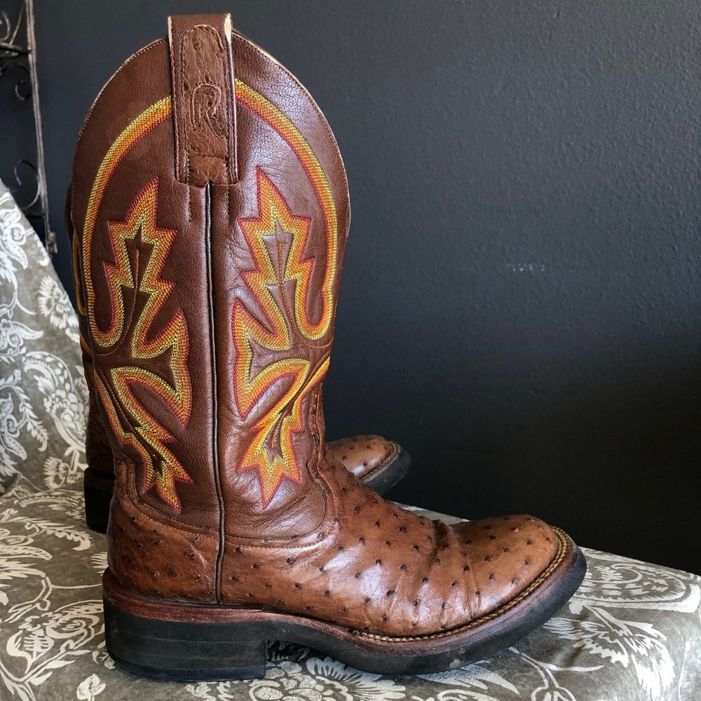 Mens Full Quill Ostrich Cowboy Boots, 8 1/2,D,  Rod Patrick Bootmaker